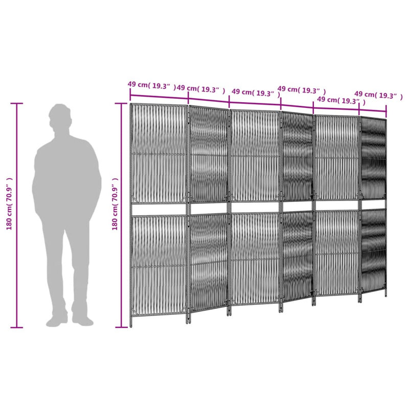 Powder Coated Steel Folding Room Divider, 6, 180cm H x 294cm W, Grey