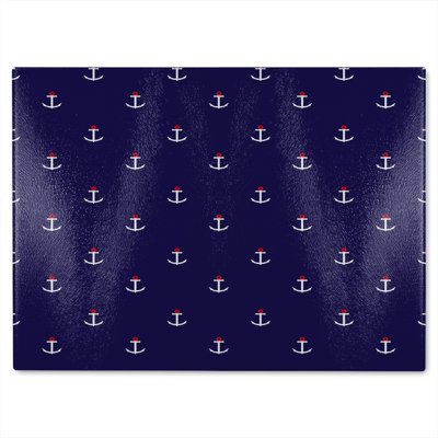 White Anchors On Glass Chopping Board