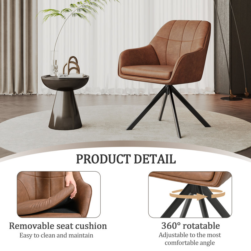 Upholstered Dining Chair with Metal Legs, Light Brown PU