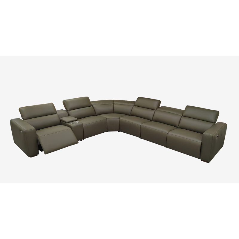 Alderwick Top-Grain Leather Reclining Modular Sectional, Olive
