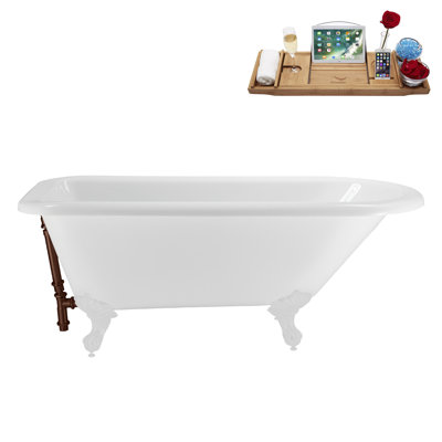 62" Streamline Clawfoot Tub,Tray,Drain, Clawfeet