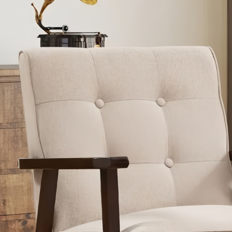 Chaise d'appoint Salma l 25 po avec pieds en bois massif Salma, Lin beige, 1