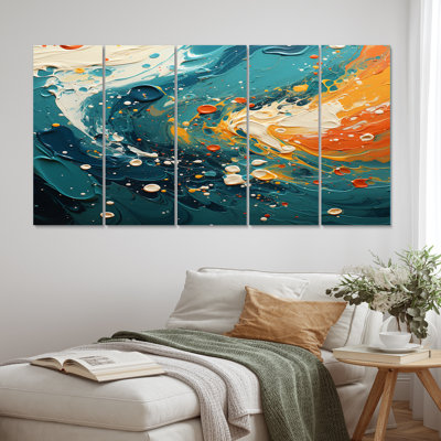 «Swirling Wedding of Electric II» - Art mural sur toile à spirales abstraites - 5 panneaux égaux