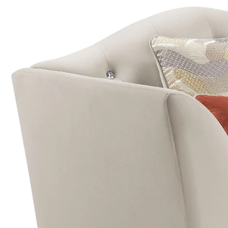 Chaise 44 po Mavi, velours, arquée, capitonnée, pieds en métal, beige