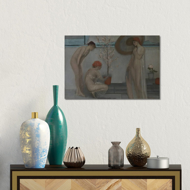 Rose et gris trois chiffres - reproduction d'art murale - toile tendue, 12 po x 18 po, Toile tendue avec châssis, Sans cadre