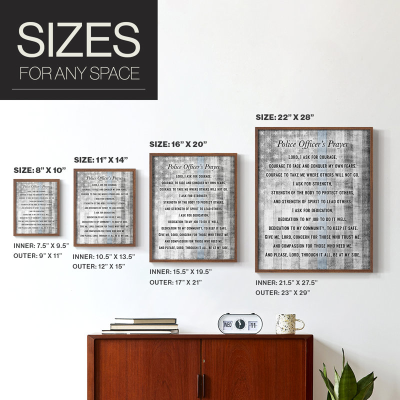 Police Prayer Framed Print - Solid Wood, Noyer, H 21 po x l 17 po