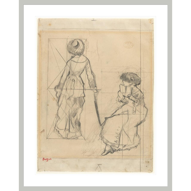 Étude pour Mary Cassatt au Louvre: The Etruscan Gallery "[recto]" par Edgar Degas - Impression Giclée encadrée