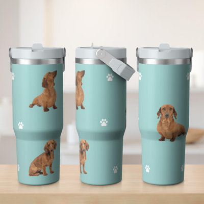 Gobelet 30 oz avec couvercle et poignée Gobelets isothermes en acier inoxydable Bouteille d'eau mignonne avec rabat (chien)