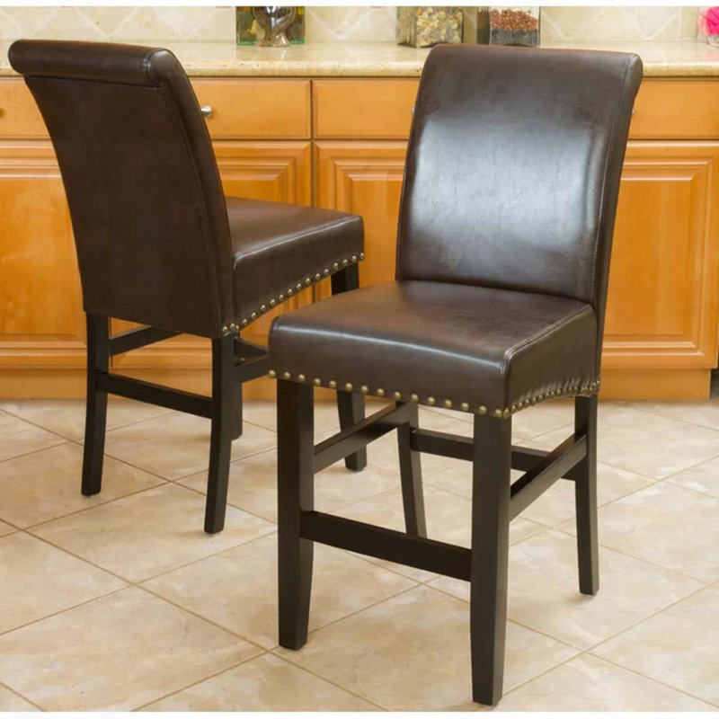 Upholstered Counter Stool with Solid Wood Frame