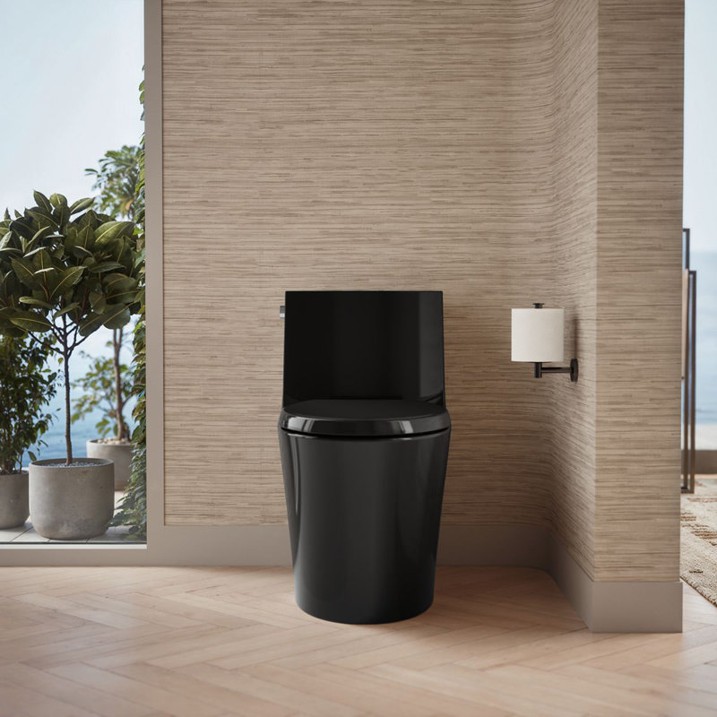 Veil™ One-Piece Elongated Dual-Flush Toilet with Skirted Trapway, Black