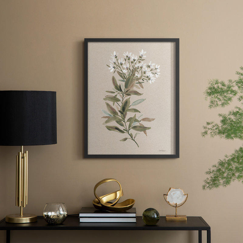 «White Floral Stem I», reproduction encadrée - bois massif, Noir, noir, noir, noir, H 21 po x l 17 po
