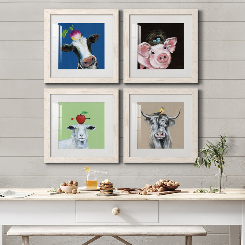 «Playful Nature», ensemble de 4 reproductions sur toiles encadrées, H 31,5 po x l 126 po x P 1,5 po, Blanc, Pas de tapis