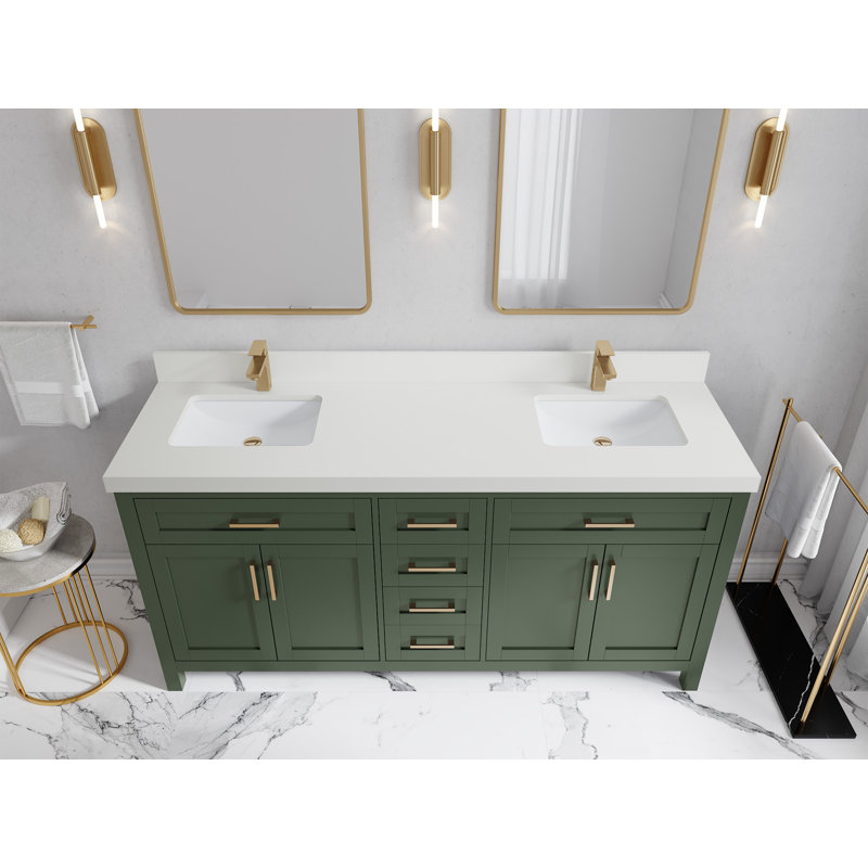 Ensemble de meuble-lavabo double 72 po Gurevich, Blanc, Étain vert