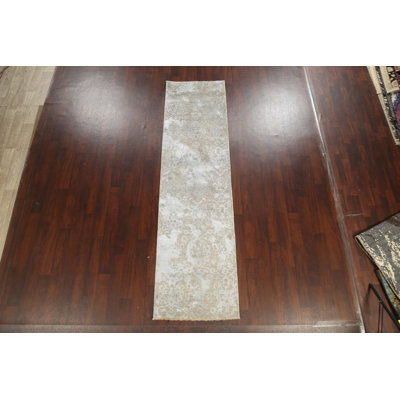 Tapis de couloir ivoire noué à la main de conception unique 2 pi 8 po x 10 pi 1 po New Age