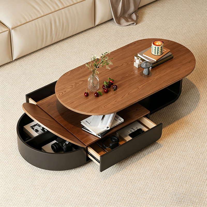 Table basse brune et ovale rétro, 16.54" H x 55.12" W x 27.56" D