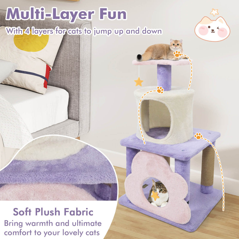 Mignon arbre à chat 31,5 po, Mauve / Rose / Blanc