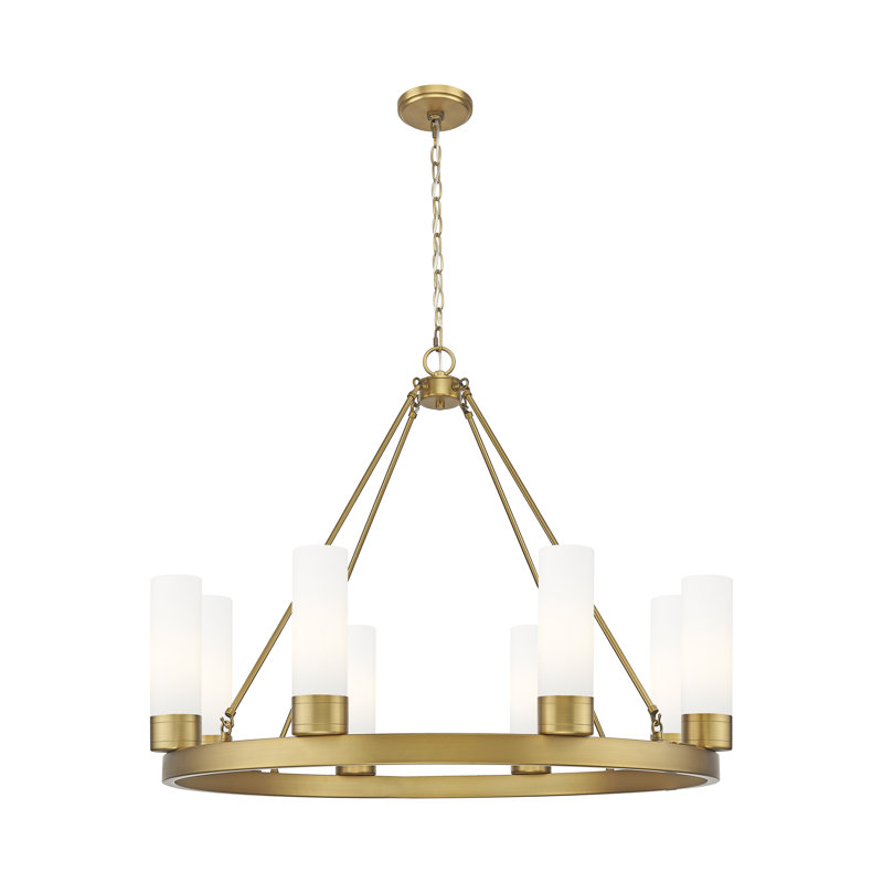 Jaiwan - Lustre 6 lumières avec abat-jour, Laiton brossé, Blanc