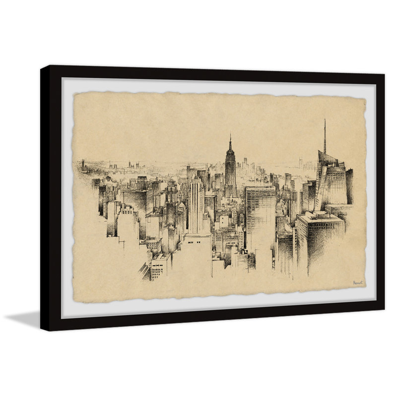Croquis de l'horizon de New York - reproduction de cadre photo, H 24 po x l 36 po x P 1,5 po