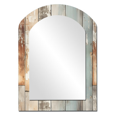 Rustic Farmhouse Wooden Planks - miroir mural asymétrique rétro, miroir arqué rétro, impression d'art en métal