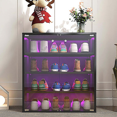 Armoire de rangement pour chaussures avec porte en verre