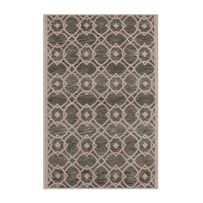 Tapis oriental vert foncé / rose Parell, Rectangle de 3 pi x 5 pi