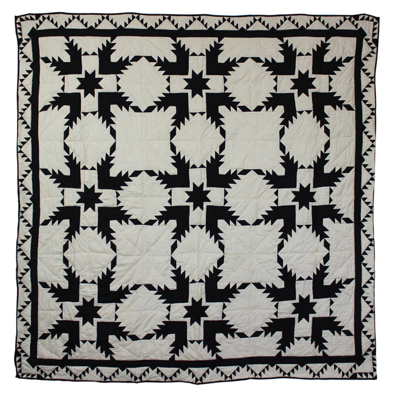 Feathered Star Rustic Cotton Patchwork Quilt, Coal, Queen Quilt