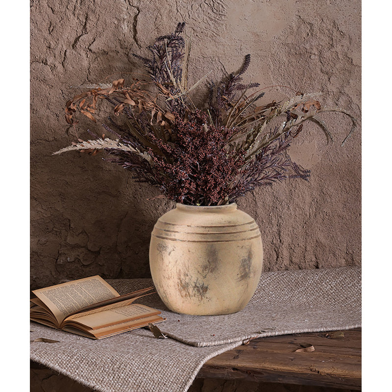 Vase à fleurs en céramique, vase rond rustique, Beige
