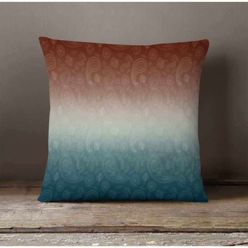 Throw Pillow With Insert, Blue/Orange Paisley/Ombre 3, 20"H x 20"W