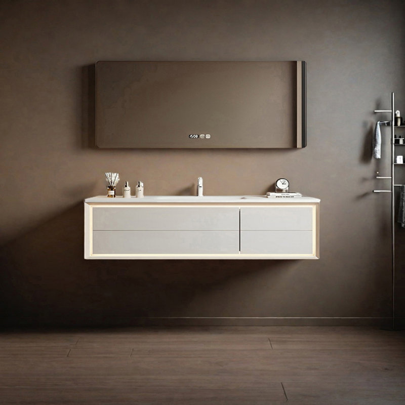 Simple and modern cream-style bathroom cabinet, White, 19.68" H x 51.18" W x 21.65" D