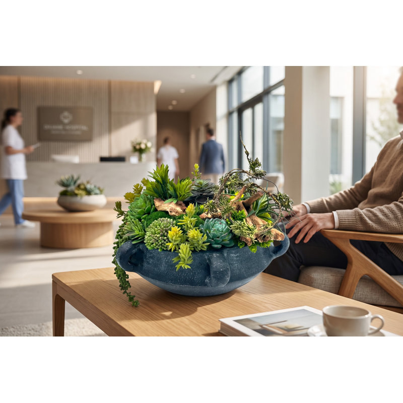Arrangement de plantes grasses minuit de Midnight Harvest | Vase en céramique noire, centre de table