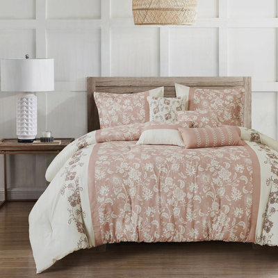 Ensemble d'édredon 7 pièces avec broderie et imprimé, microfibre ultra douce, 100% polyester, collection de literie toutes saisons