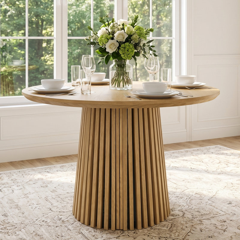Table de salle à manger extensible en bois ovale - peu encombrante et multifonctionnelle, Natural Wood