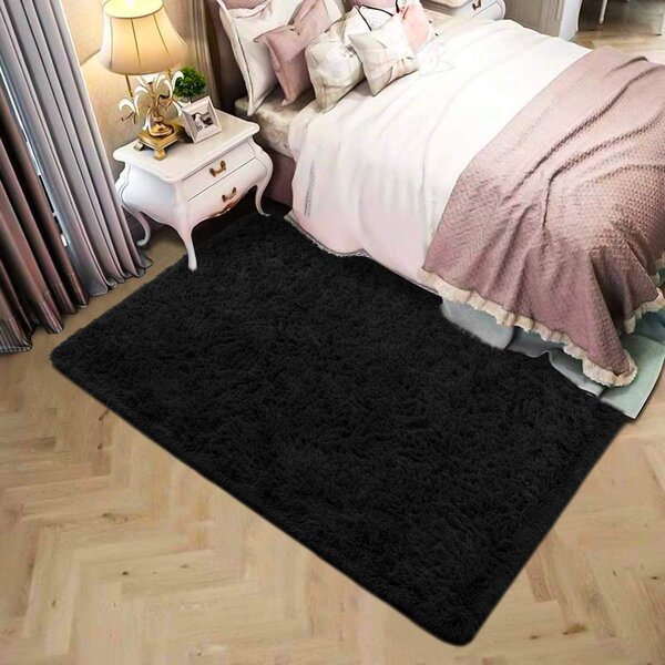 Soft Fluffy Rugs for Bedroom - Black and White Plush Anti-Slip Foot Ma –  DormVibes