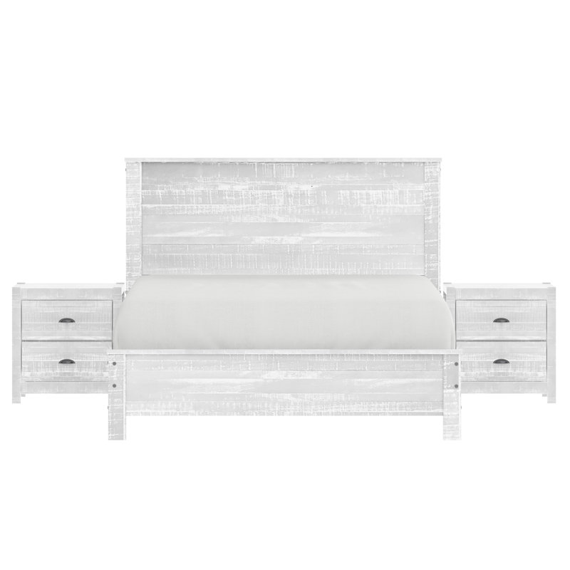 Cadre de lit en bois massif robuste avec 2 tables de chevet Albany, Double, Blanc