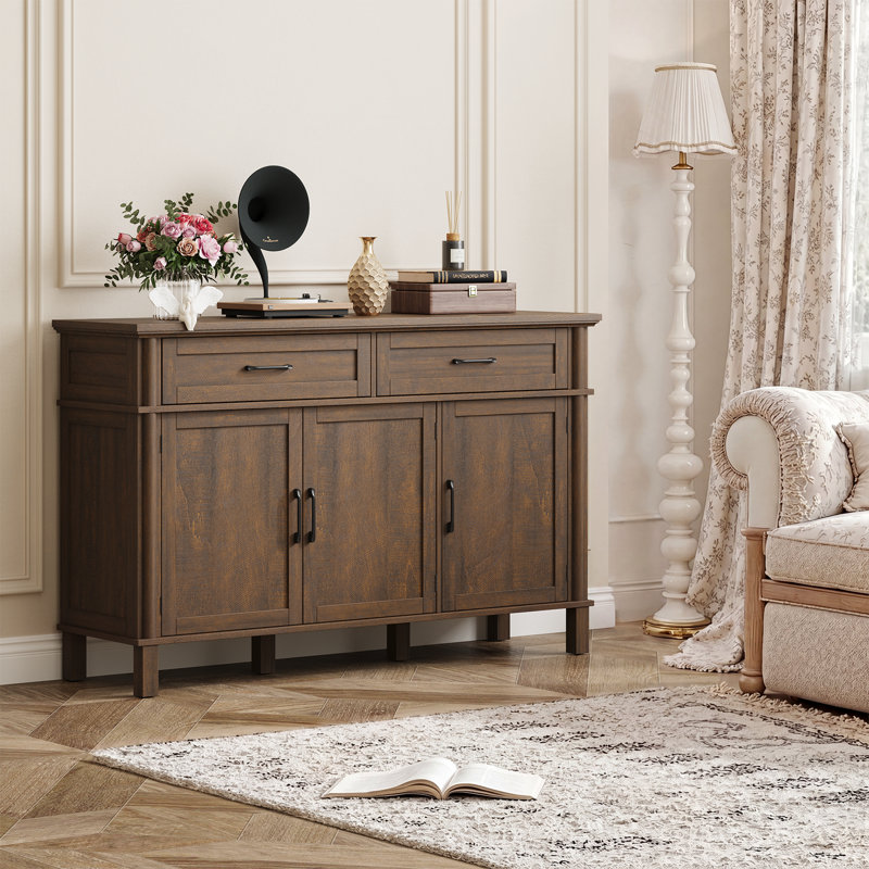 Buffet Cabinet Sideboard With Drawers, Shelves And Doors, Dark Brown, 34.2" H x 54.71" W x 14.9" D