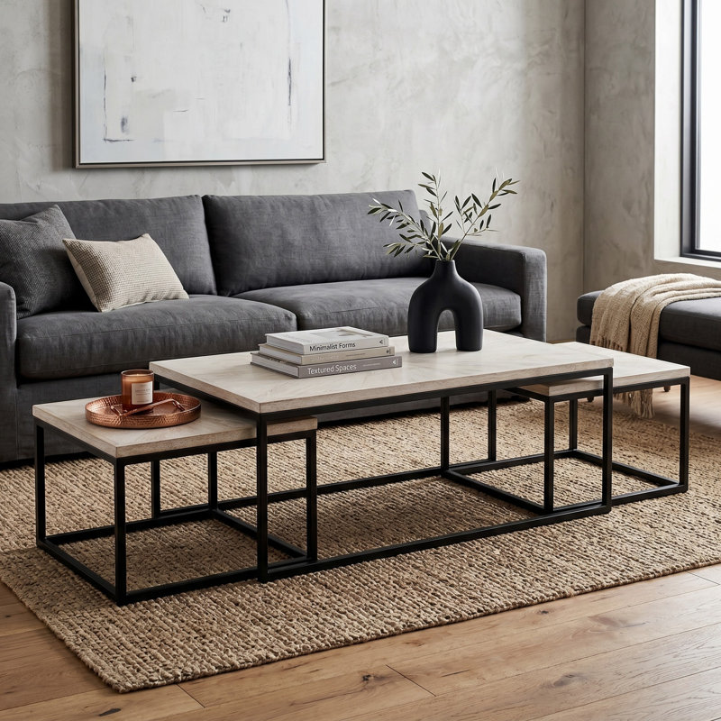 Table basse gigogne Buterbaugh, Ivoire / Noir