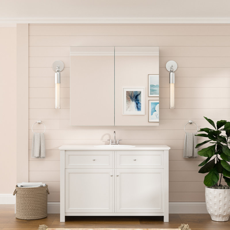 Armoire à pharmacie Husai, H 32 po x l 36 po x P 4,3 po, Argent argent