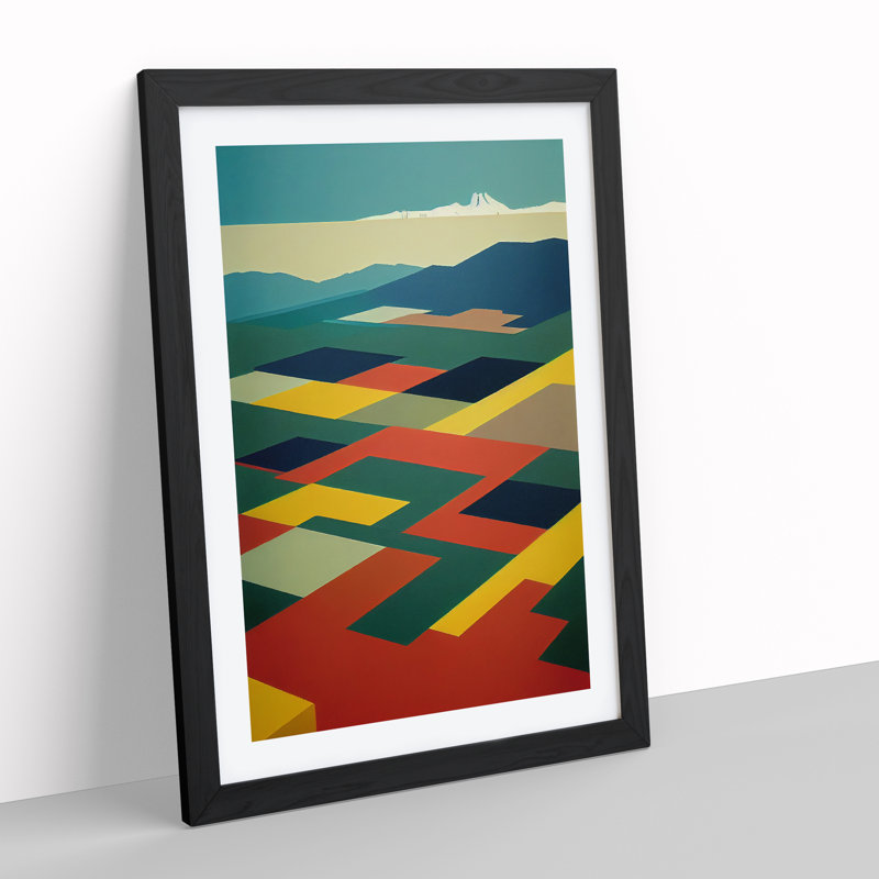 Abstract Landscape Meadow Art No.1 - Single Picture Frame Print, 64cm H x 46cm W x 2cm D, Black