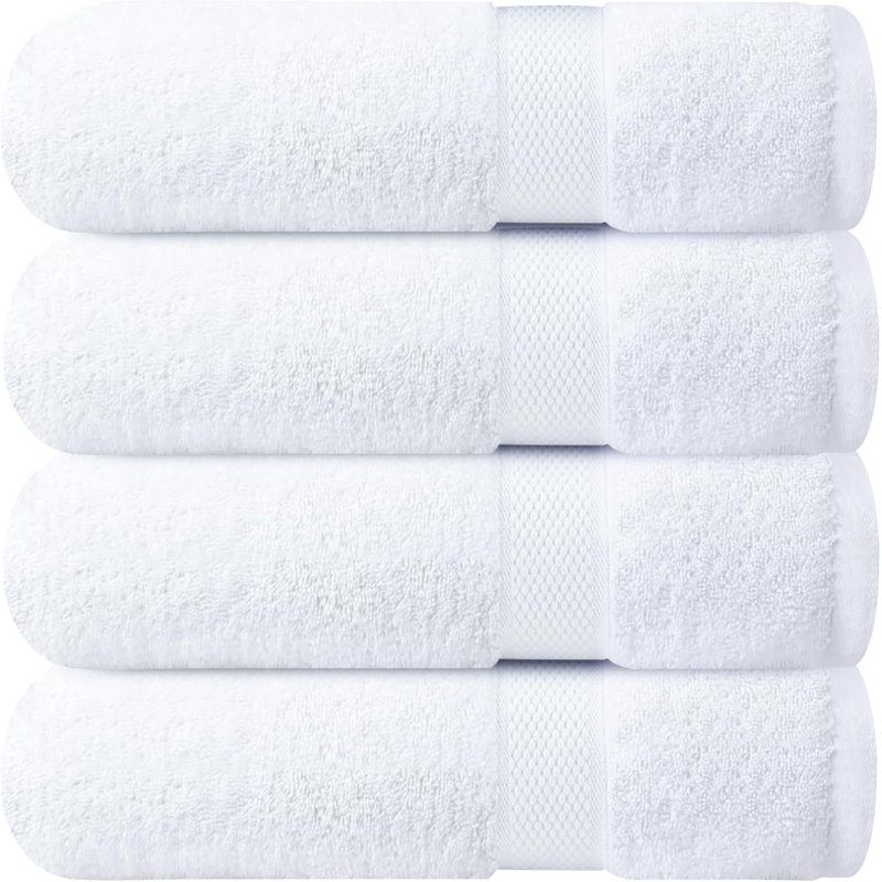Ensemble de 4 serviettes de bain luxueuses 100% coton filé à anneaux