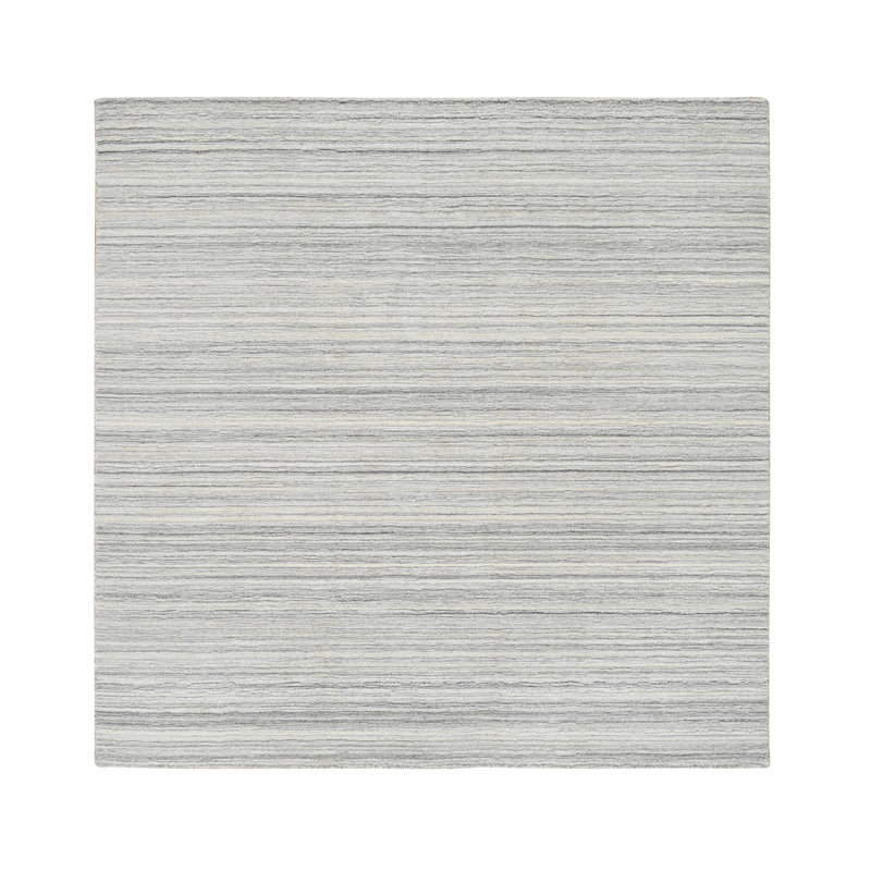 Tapis carré gris / crème nouvel âge en laine noué à la main de conception unique 6 pi 1 po x 6 pi 1 po Vergene