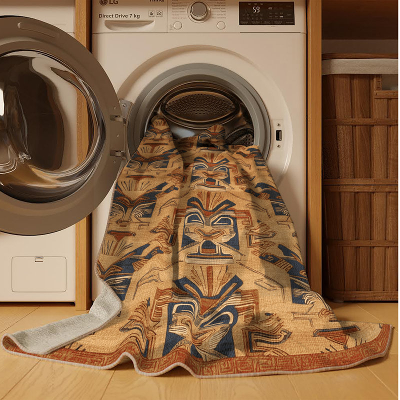 Tapis art déco brun lavable à la machine, Carré 4 pi