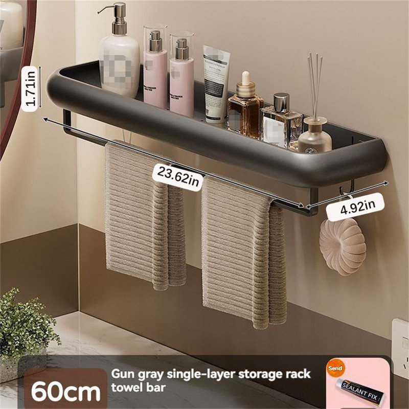 No-Drill Bathroom Corner Shelf, 4.92" H x 23.62" W x 1.71" D