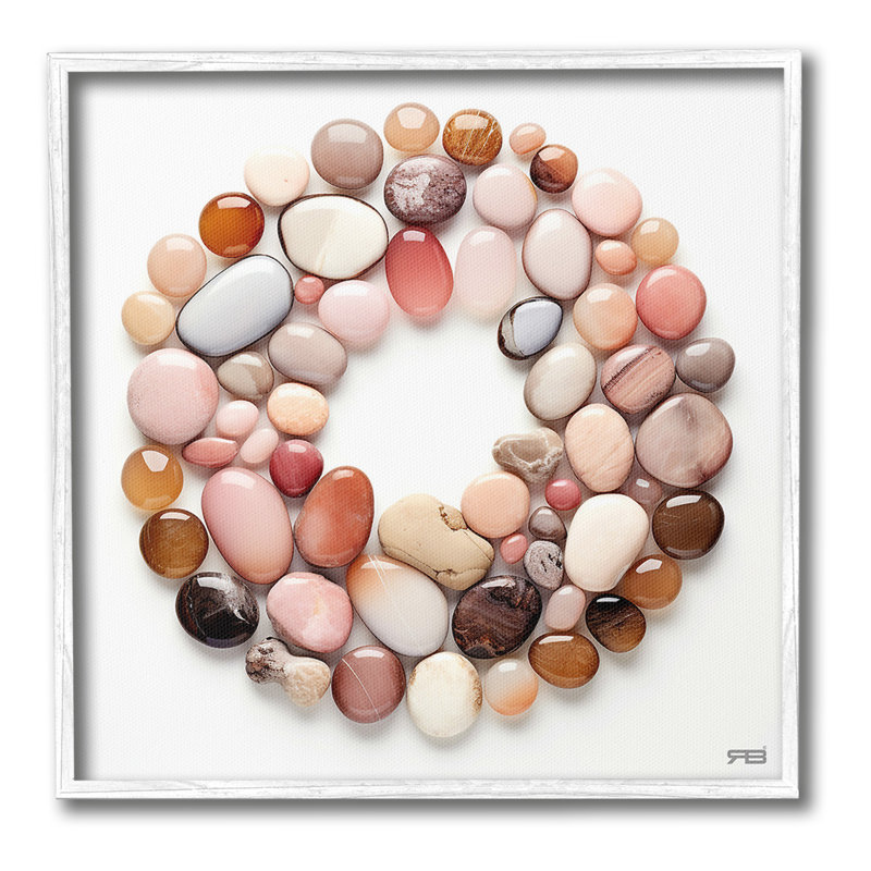 " Various Pebbles In Circle " by RB on Canvas, Coastal White Framed Giclee, 24" H x 24" W