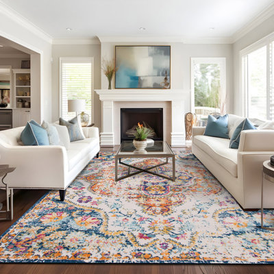 Beverly Oriental Orange/Blue/Cream Area Rug