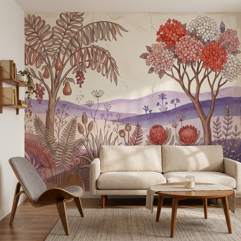 Papier peint texturé papier peint décoratif botanique rétro, 140"x108", Peler et coller