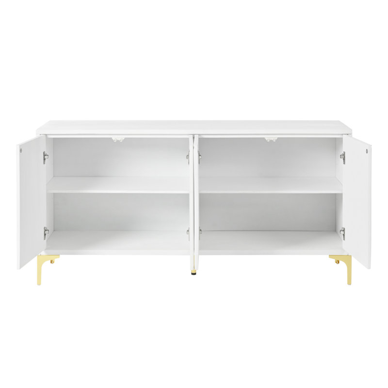 Buffet en bois avec panneaux de porte sculptés, Blanc