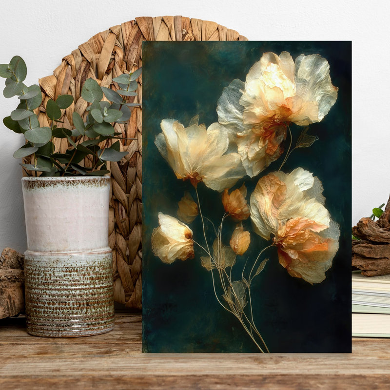 Ethereal Golden Blooms by CATS AND DOTZ - Wrapped Canvas Print, 45.72 cm H x 30.48 cm W