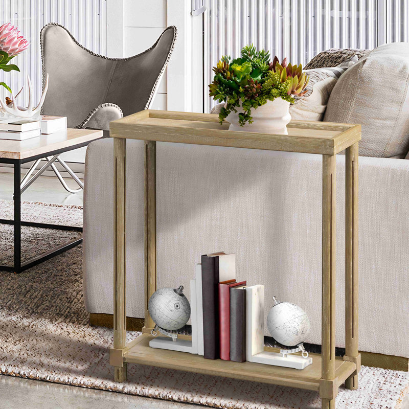 Tables de bout étroites avec tablette, ensemble de 2, Chêne