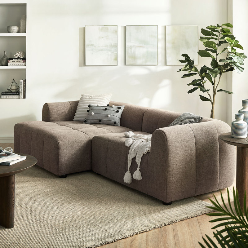 Canapé modulaire en tissu avec méridienne Liana, Faisant face à la gauche, Tissu moka