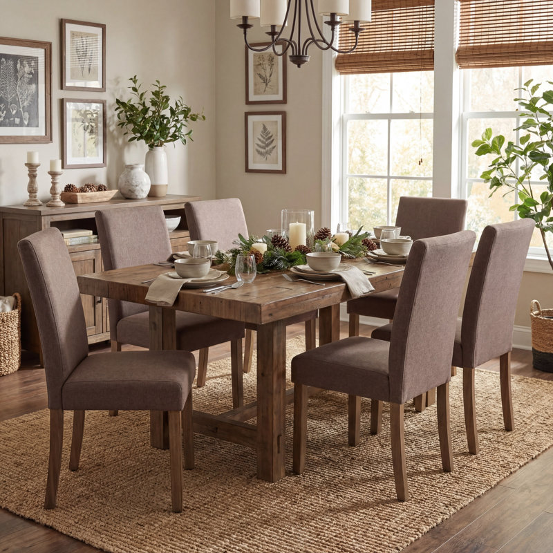 Modern Upholstered Dining Chair, Fabric Parsons Kitchen Chair, High Back Side Chair with Solid Wood Legs, Brown